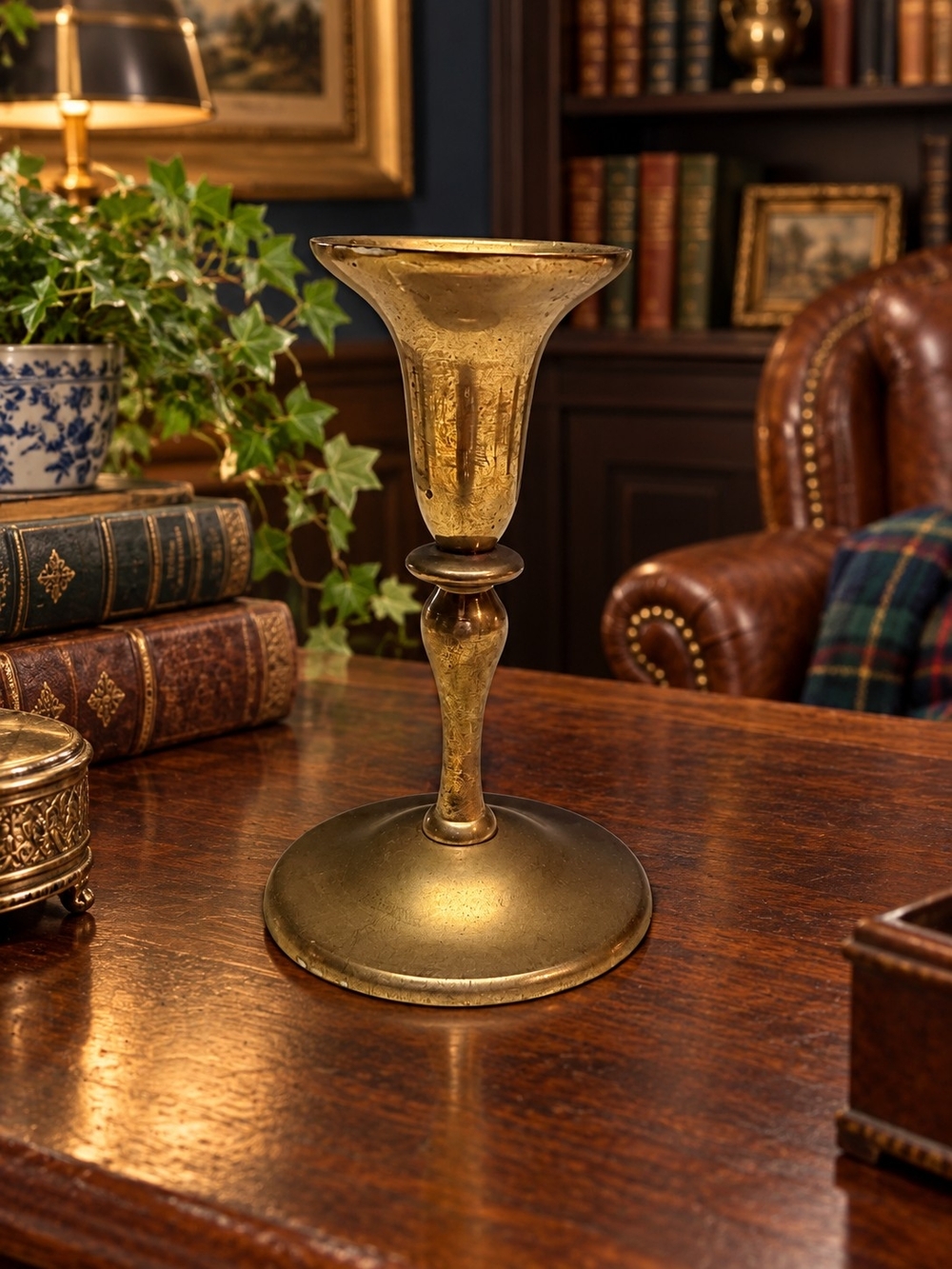 Vintage Brass Candle Holder 6" Tall